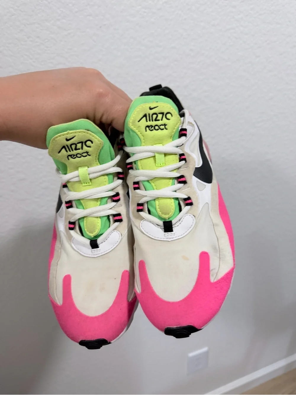Nike Women's Pink, Neon Green & Black Air Max 270 React Sneakers